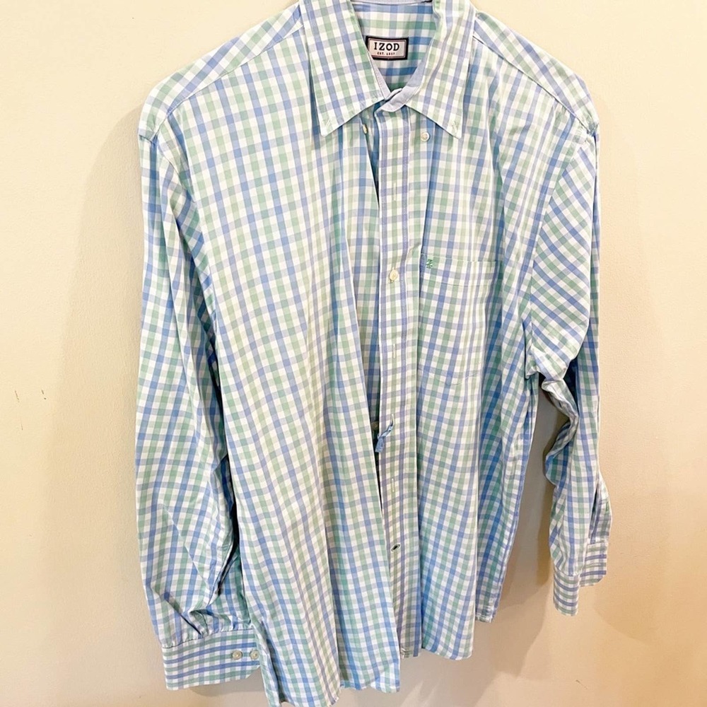 Izod Button Down Plaid Long Sleeve Dress Shirt M - Picture 5 of 8